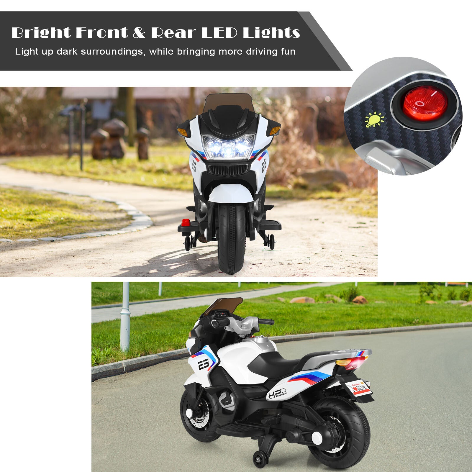 12V Kids Electric Ride-On Motorcycle with Training Wheels, Lights, and Music Trend Times 6