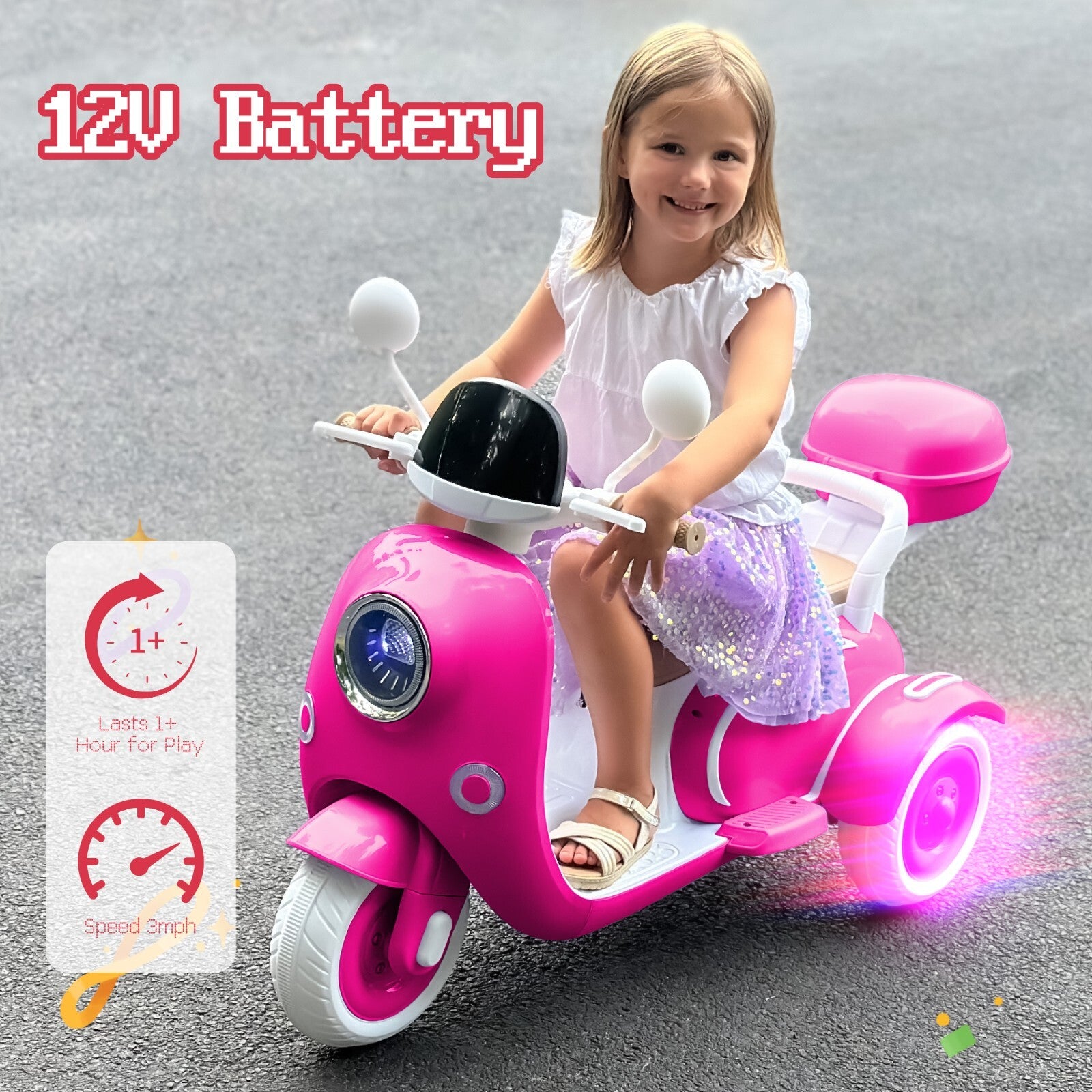 12V Electric Ride-On Motorcycle for Girls with Battery and LED Lights Trend Times 1