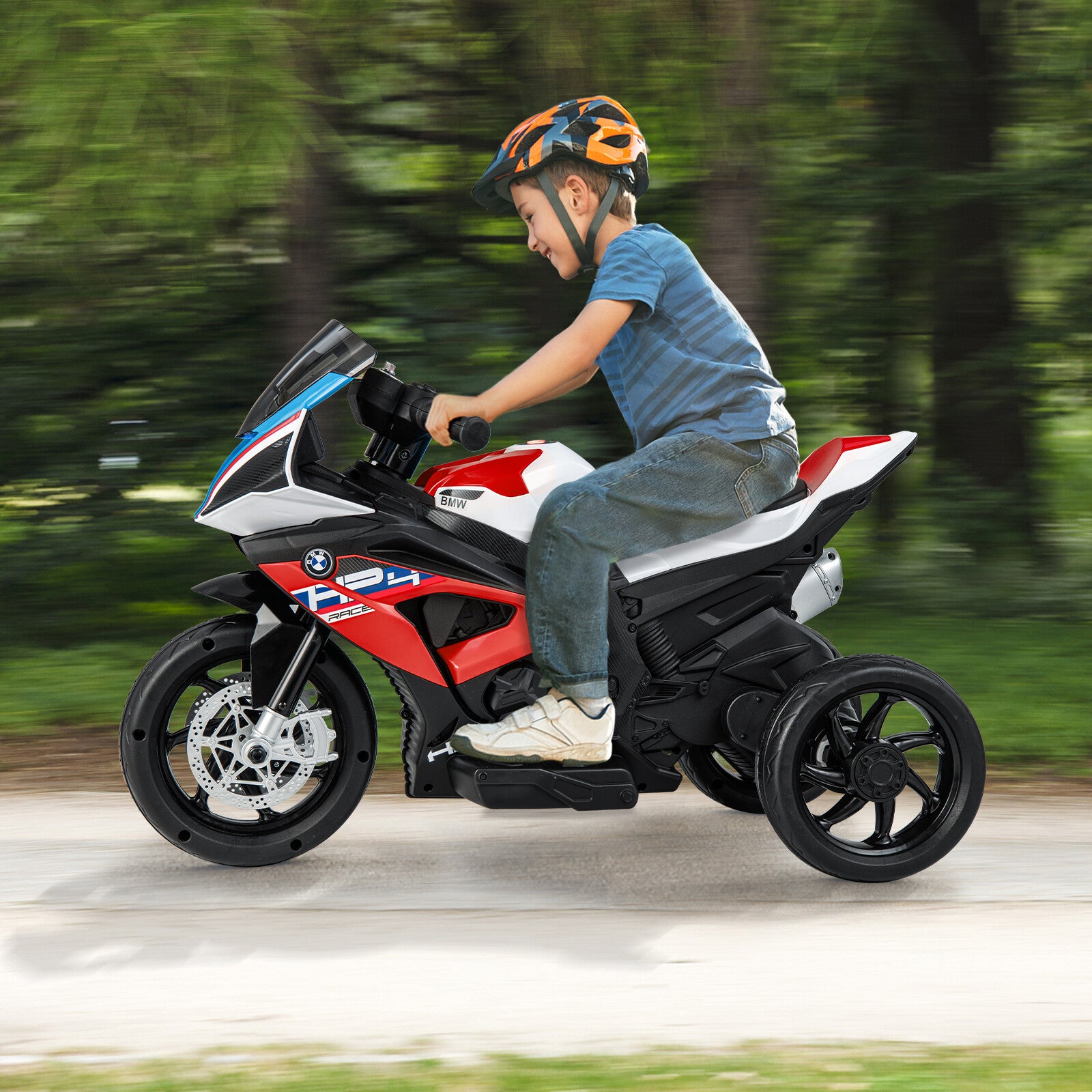 12V Kids Ride-On Motorcycle with Bright LED Headlights and Non-Slip Wheels Red Trend Times 3