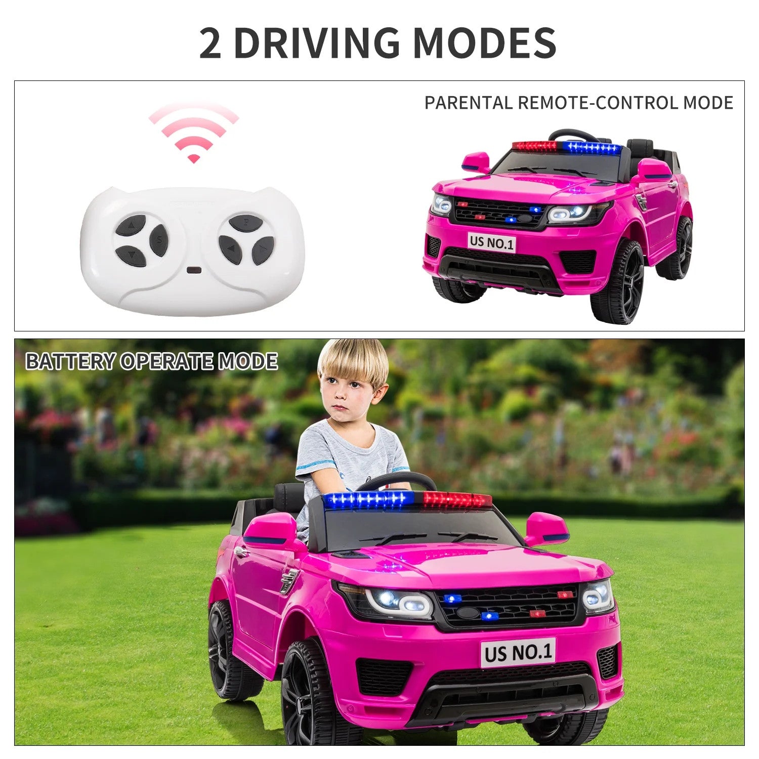 12V Kids Electric Ride-On Police Car with Battery and Remote Control Trend Times 6