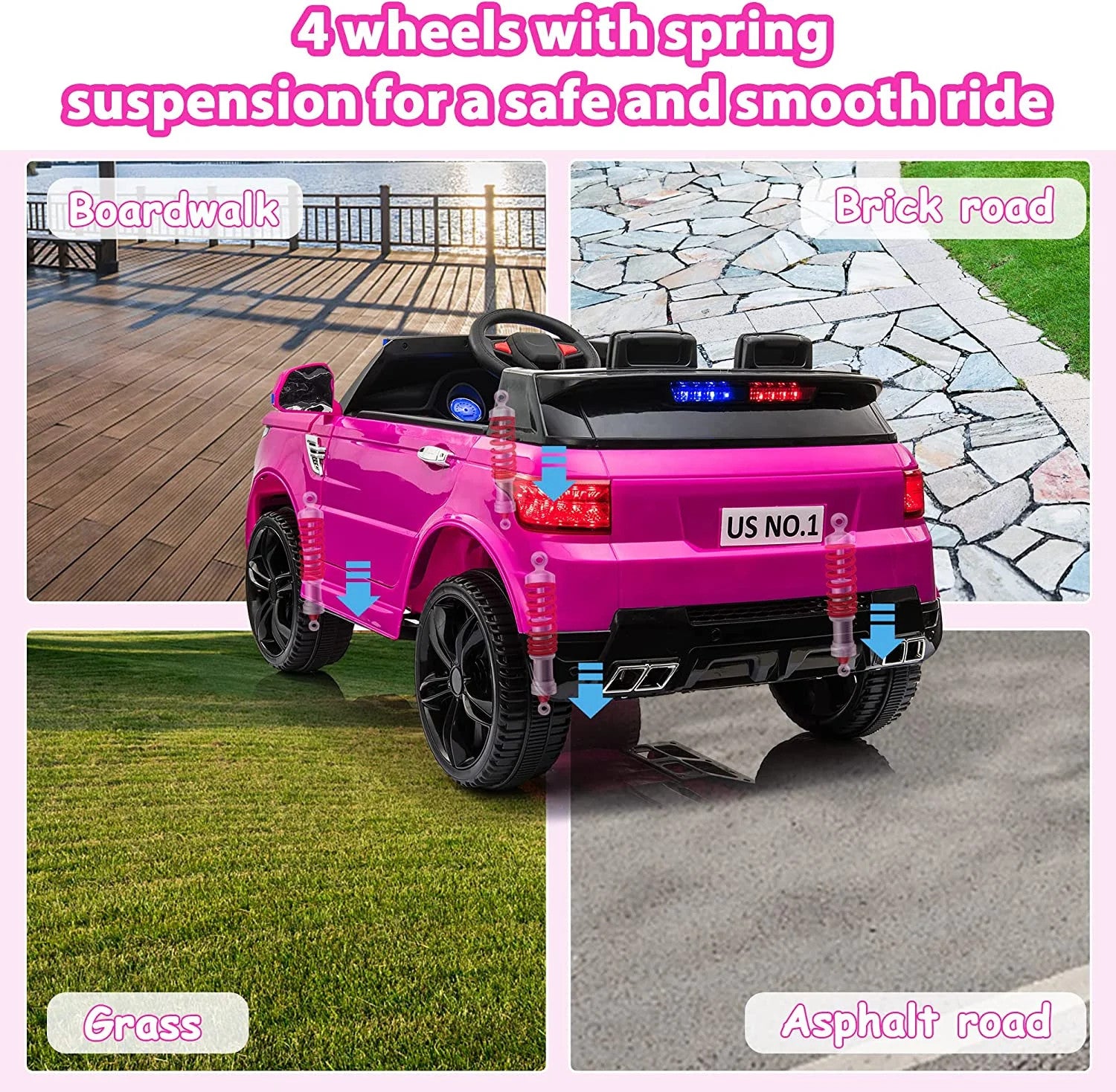 12V Kids Electric Ride-On Police Car with Battery and Remote Control Trend Times 8