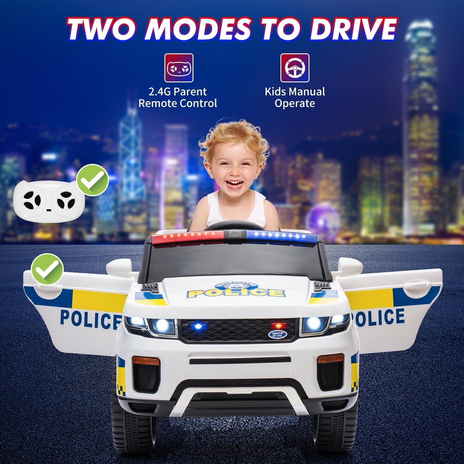 12V Battery Operated Kids Police SUV Ride-On Toy Car for Toddlers Trend Times 6