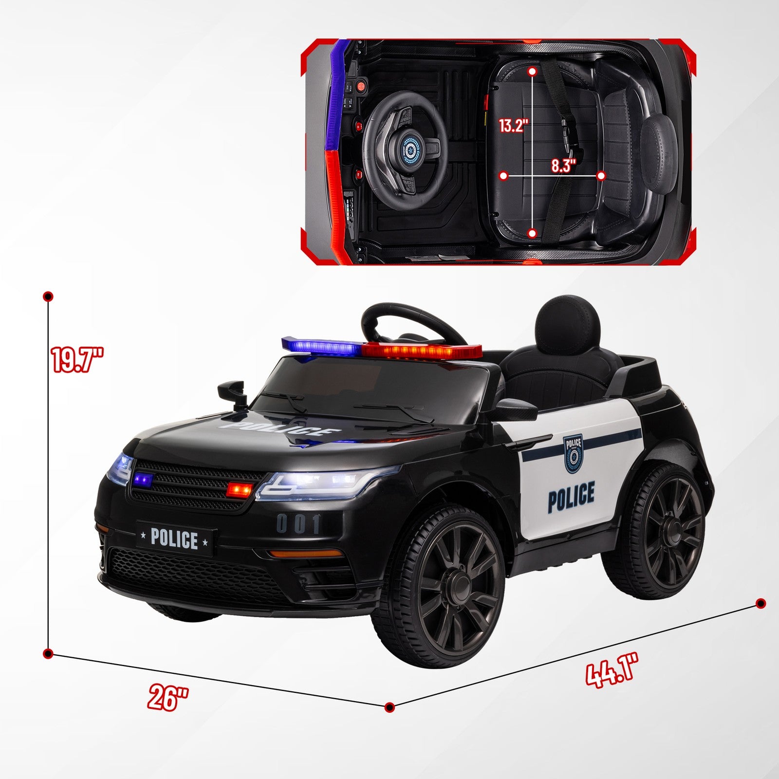 12V Kids Ride-On Police Car with Remote Control Black Trend Times 1