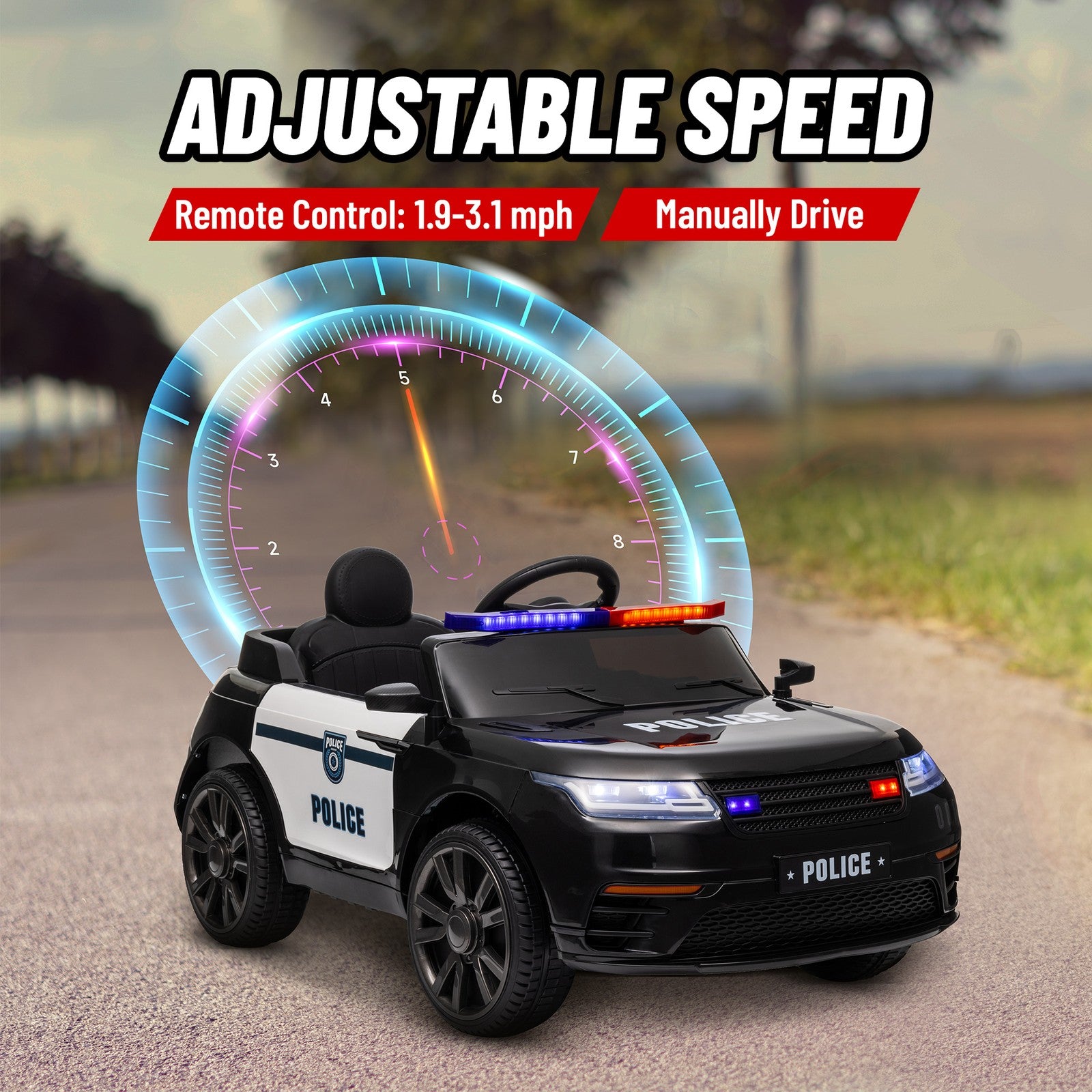 12V Kids Ride-On Police Car with Remote Control Black Trend Times 4