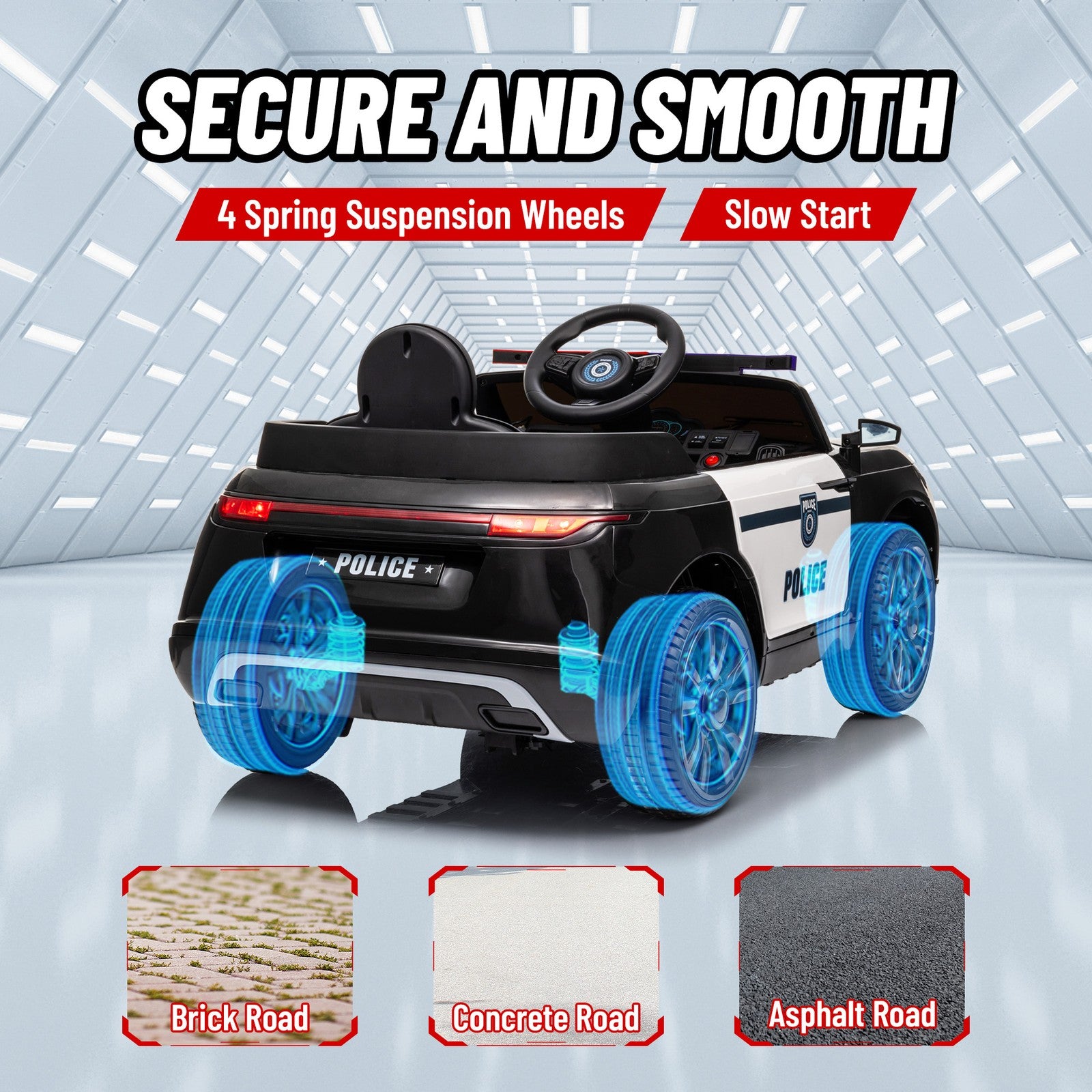 12V Kids Ride-On Police Car with Remote Control Black Trend Times 6