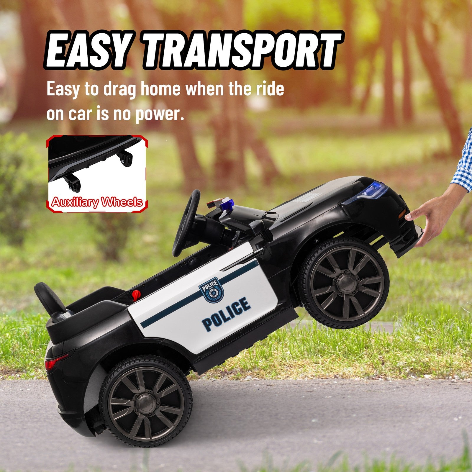 12V Kids Ride-On Police Car with Remote Control Black Trend Times 7