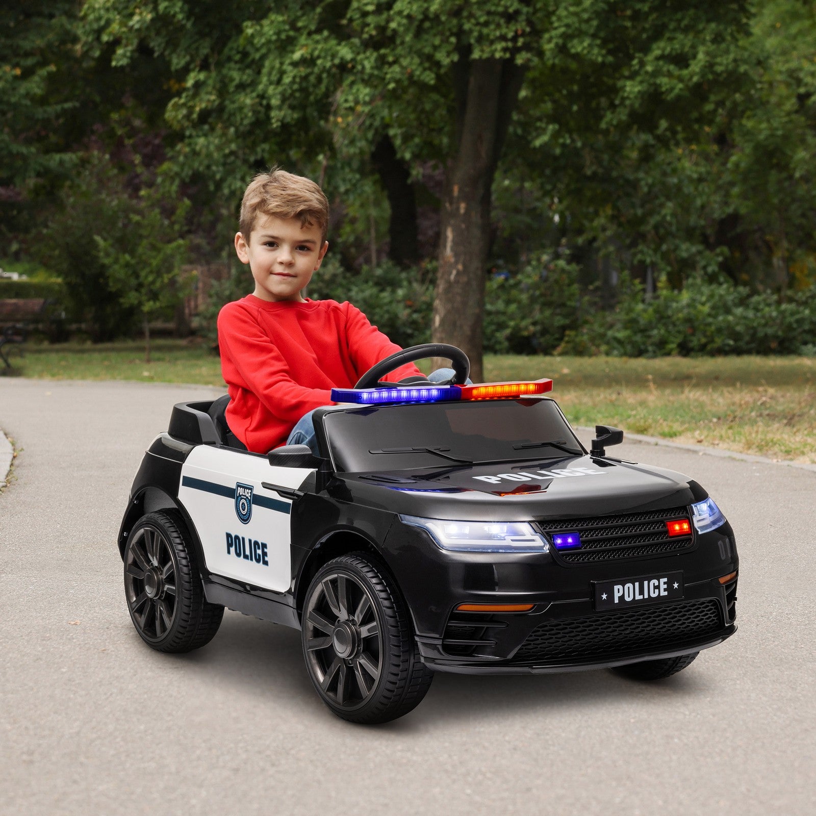 12V Kids Ride-On Police Car with Remote Control Black Trend Times 8
