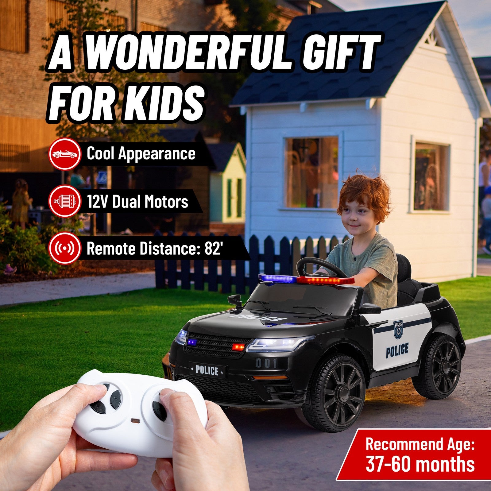 12V Kids Ride-On Police Car with Remote Control Black Trend Times 9