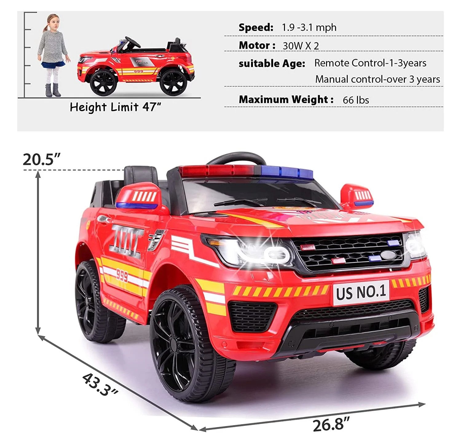 12V Battery-Powered Kids Ride-On Police Car with Remote Control and 4 Wheels Trend Times 2