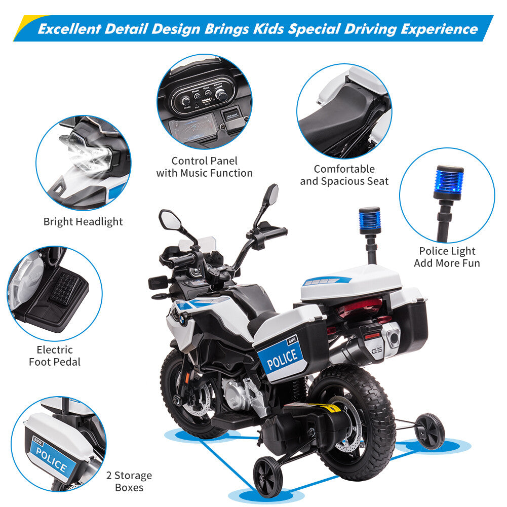 12V Kids Electric Police Ride-On Motorcycle with Battery and LED Lights Trend Times 3