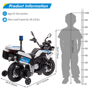12V Kids Ride-On Police Motorcycle with 2 Speeds, EVA Tires, Storage Boxes, and Lights Trend Times 2
