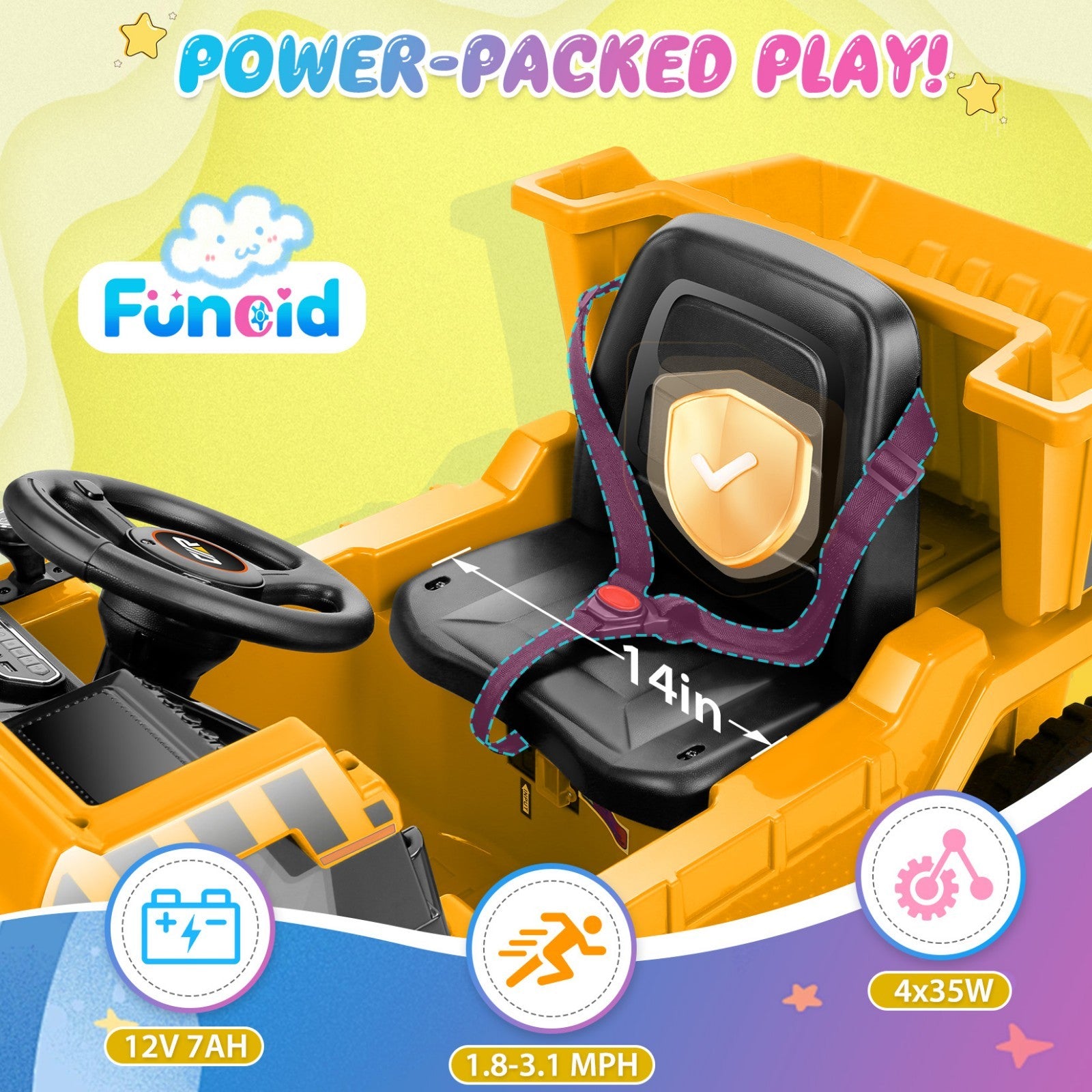 12V Kids Electric Ride-On Dump Truck with Remote Control and Power Wheels Trend Times 3