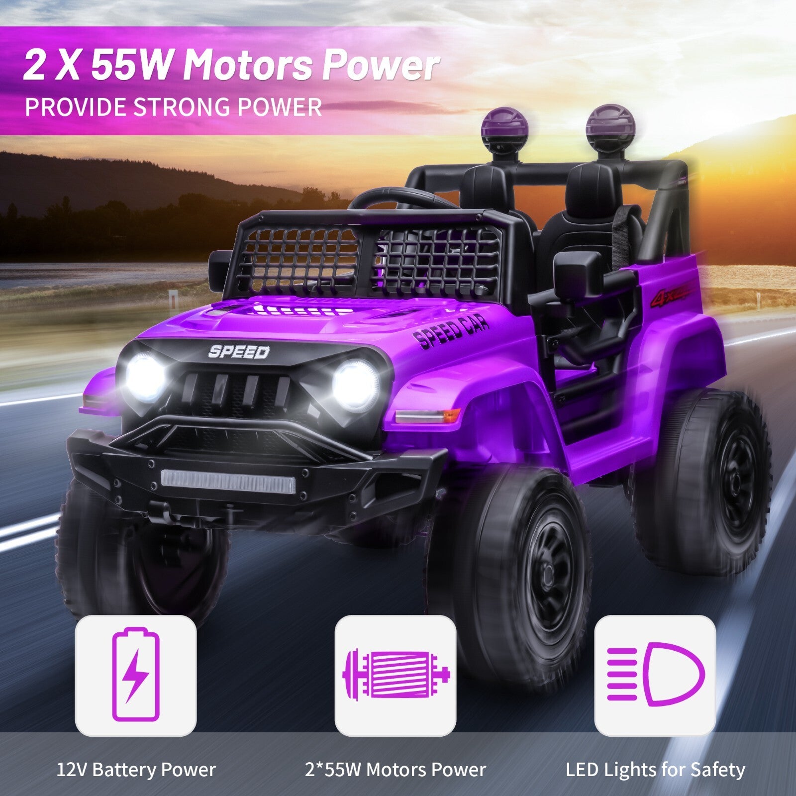 12V Electric Kids Ride-On Jeep Car with Power Wheels, 4mph Speed, LED Lights, and Parental Remote Control Trend Times 3