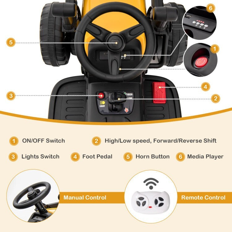 12V Kids Ride-On Excavator Truck with Adjustable Arm and Bucket Toy Trend Times 8