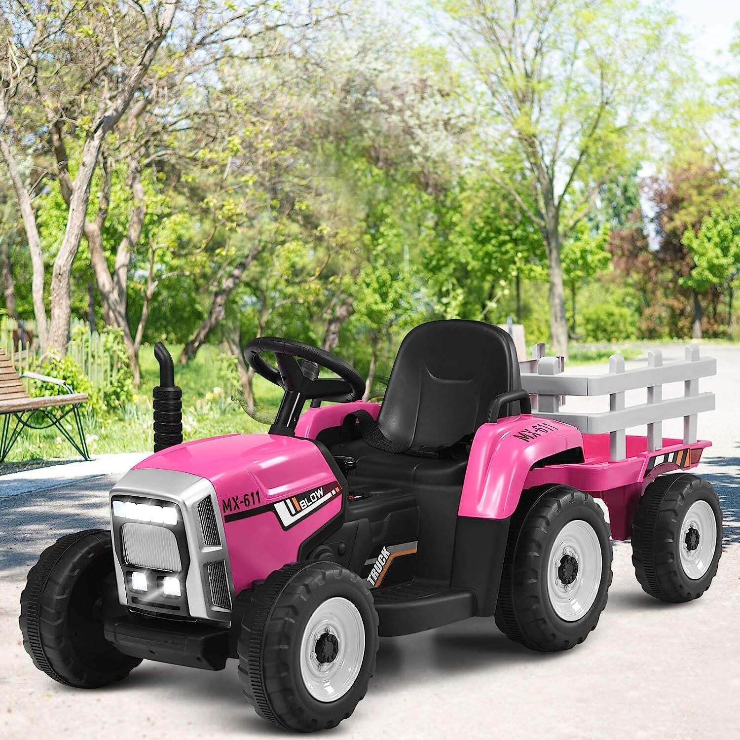 12V Battery-Powered Kids Electric Ride-On Tractor with Trailer, LED Lights, and USB Charging Trend Times 10