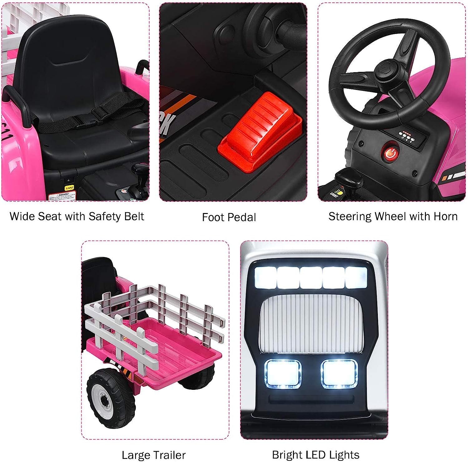 12V Battery-Powered Kids Electric Ride-On Tractor with Trailer, LED Lights, and USB Charging Trend Times 6