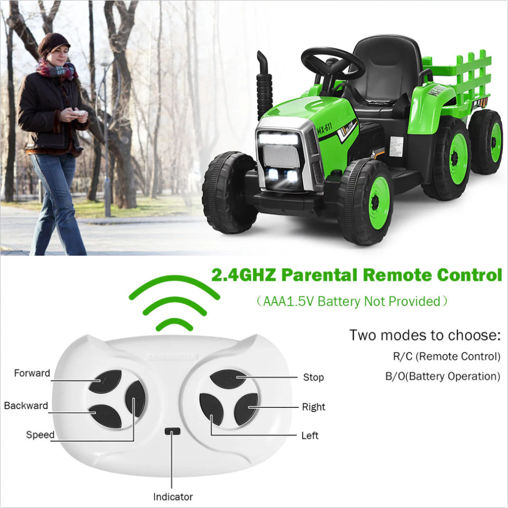 12V Battery-Powered Kids Electric Ride-On Tractor with Trailer, LED Lights, and USB Charging Trend Times Variant 0