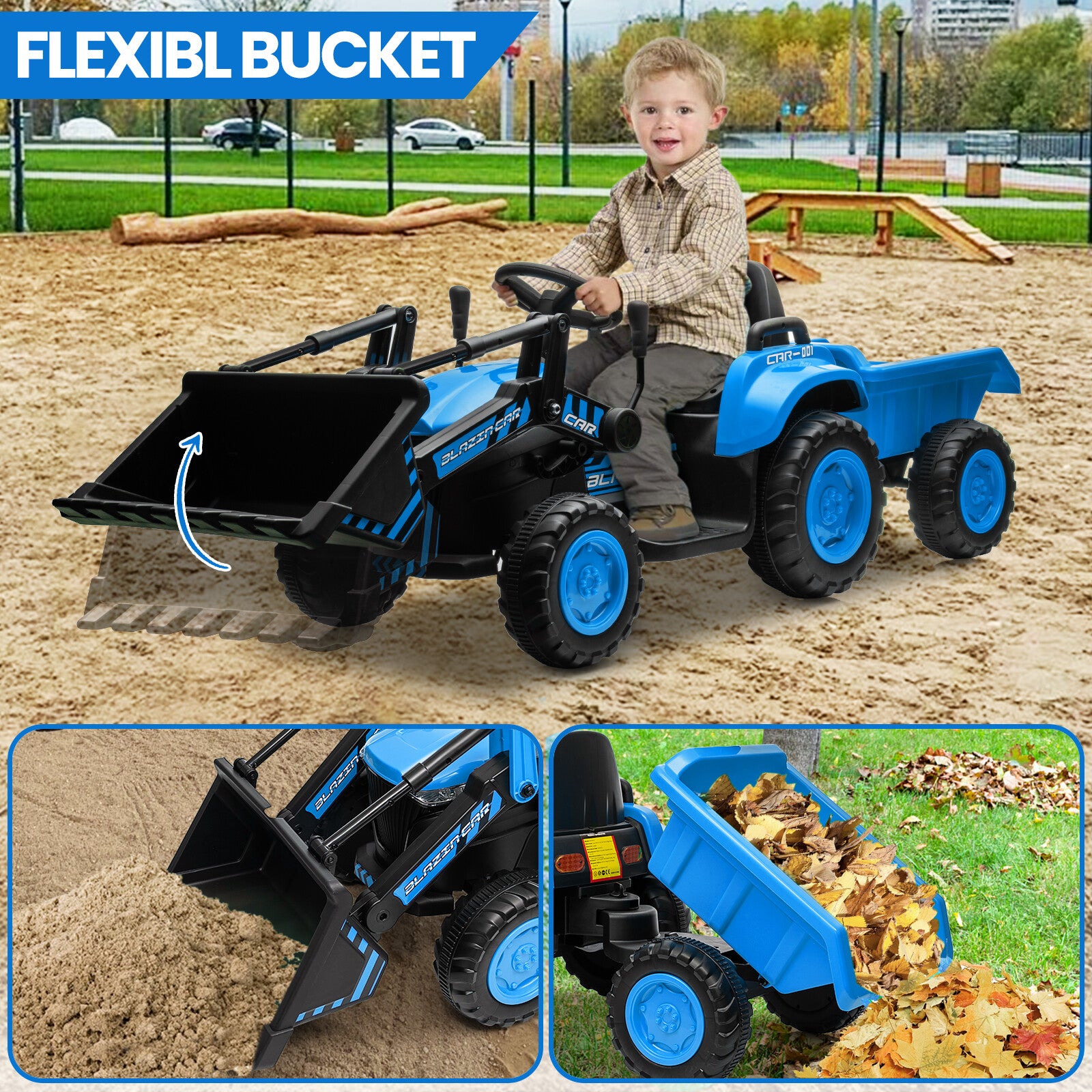12V Kids Electric Ride-On Tractor and Bulldozer Vehicle with Trailer and Music Trend Times 14
