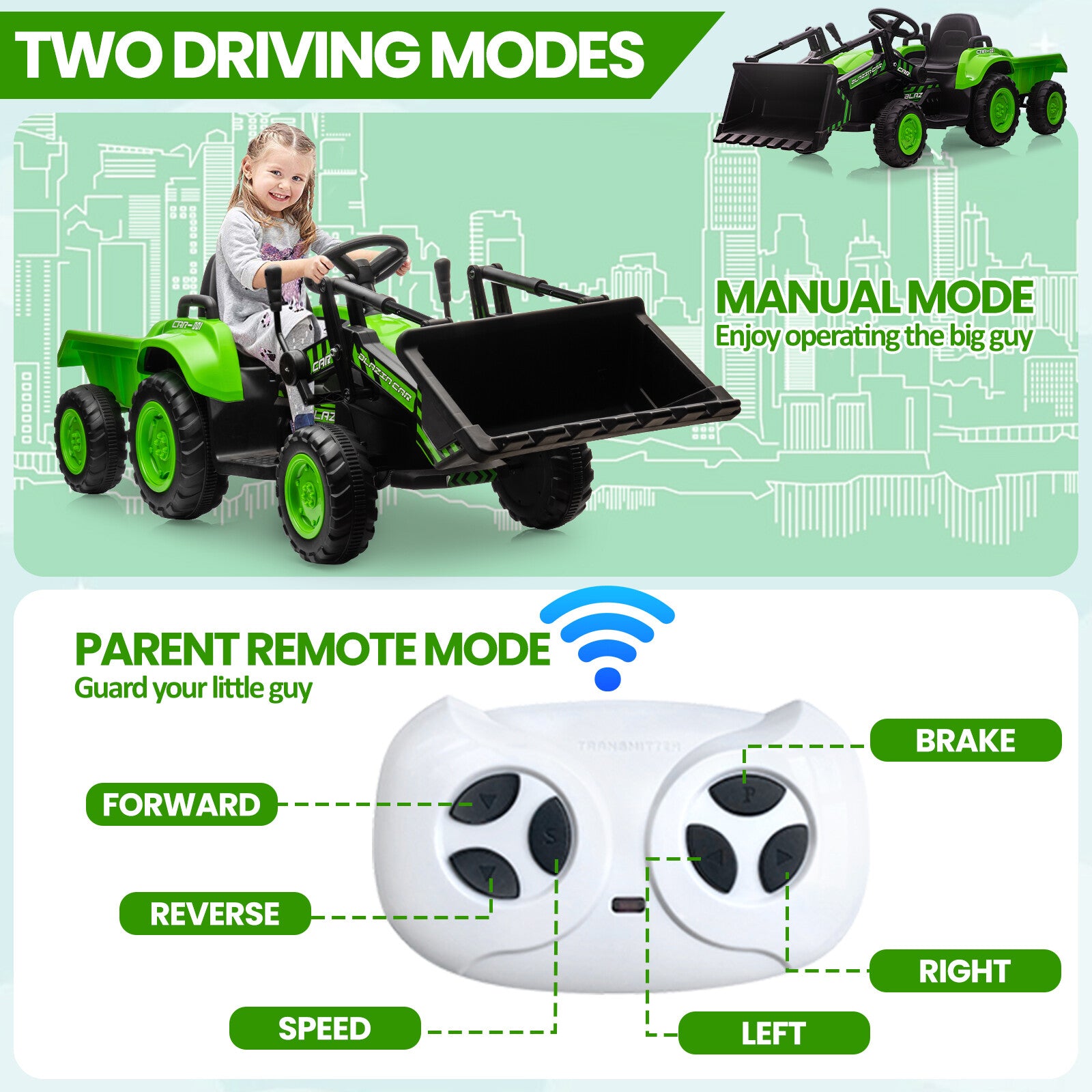 12V Kids Electric Ride-On Tractor and Bulldozer Vehicle with Trailer and Music Trend Times 6