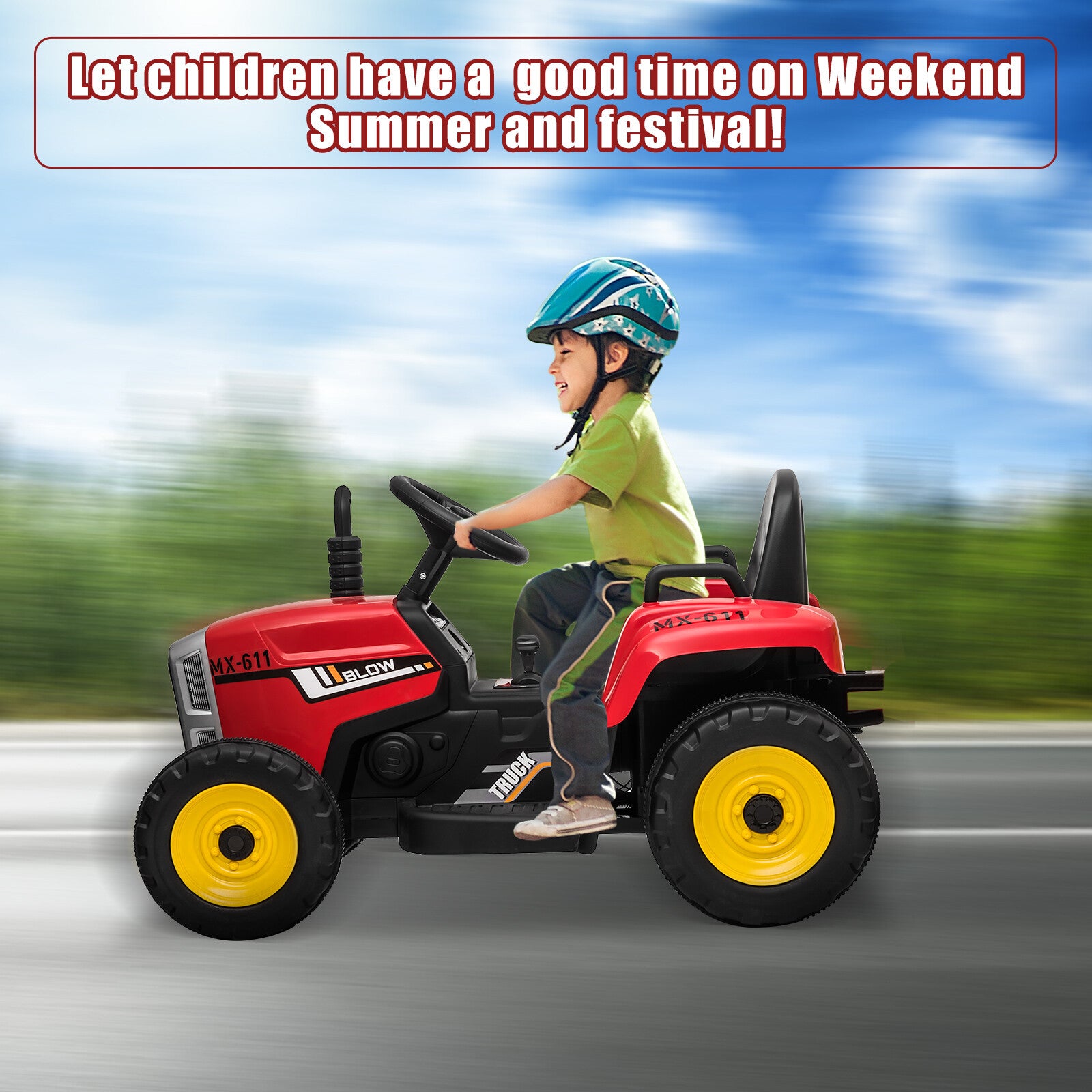 12V Kids Ride-On Electric Tractor Car with Trailer, Remote Control, LED Lights, and MP3 - Red Trend Times 8