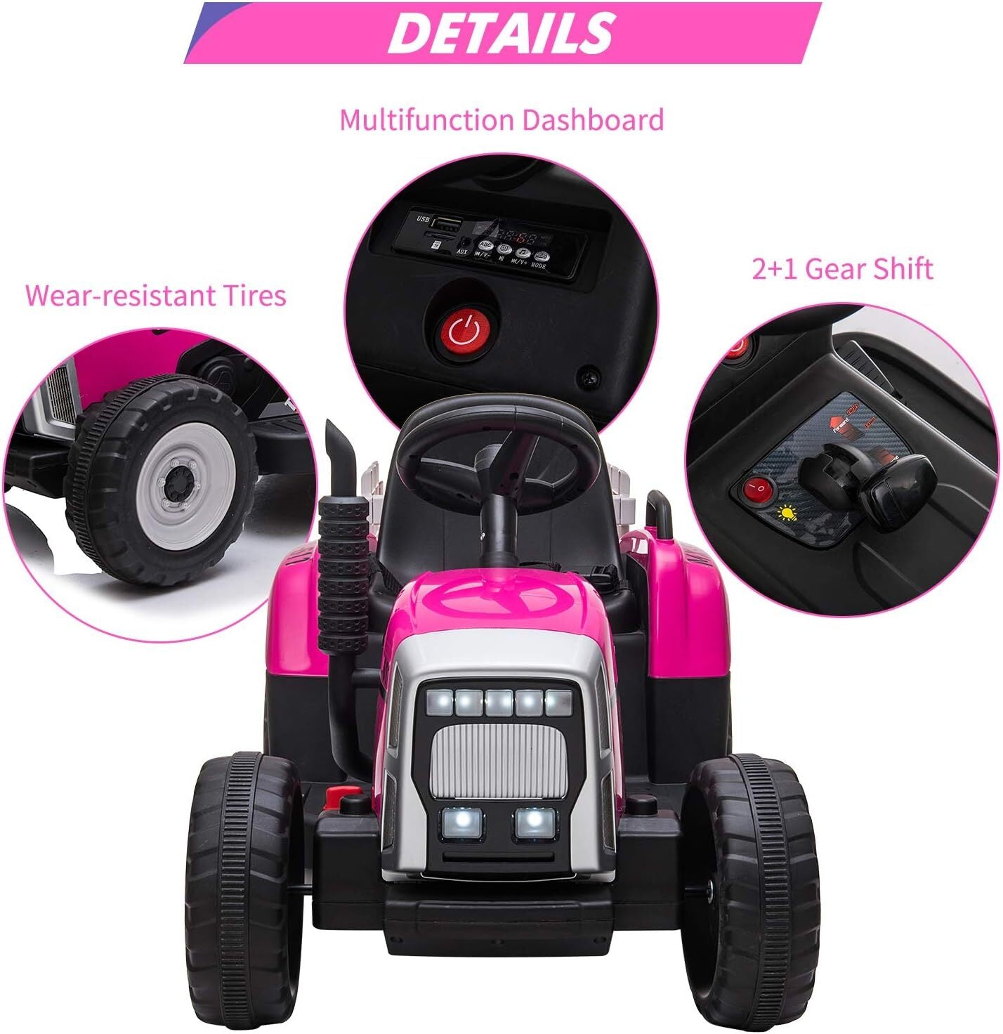 12V Electric Kids Ride-On Tractor Car with Trailer and Remote Control Trend Times 3