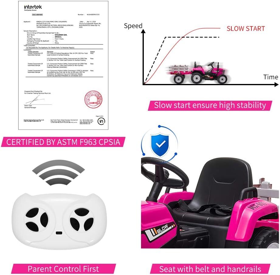 12V Electric Kids Ride-On Tractor Car with Trailer and Remote Control Trend Times 4