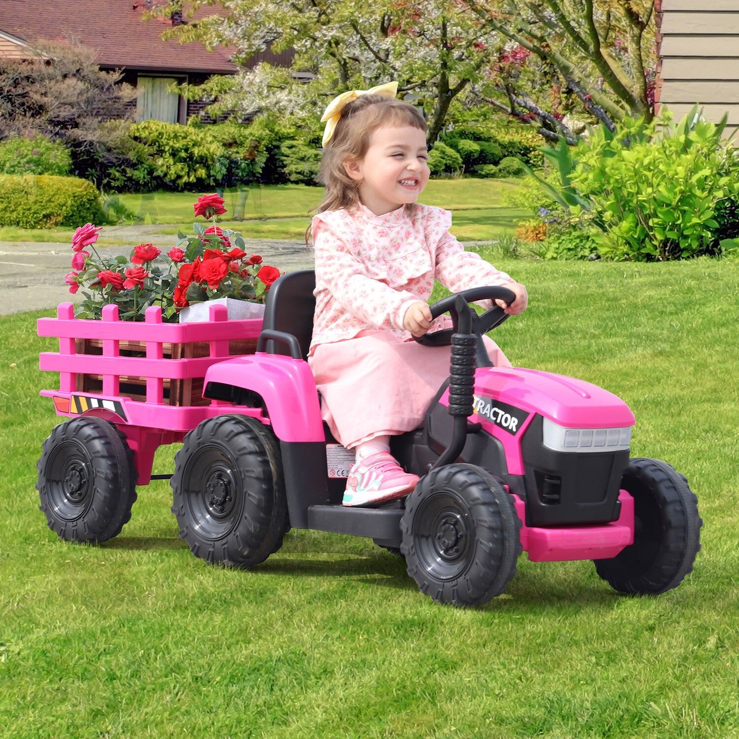 12V Electric Ride-On Tractor with Trailer Battery Powered Toy Car for Toddlers Trend Times 0