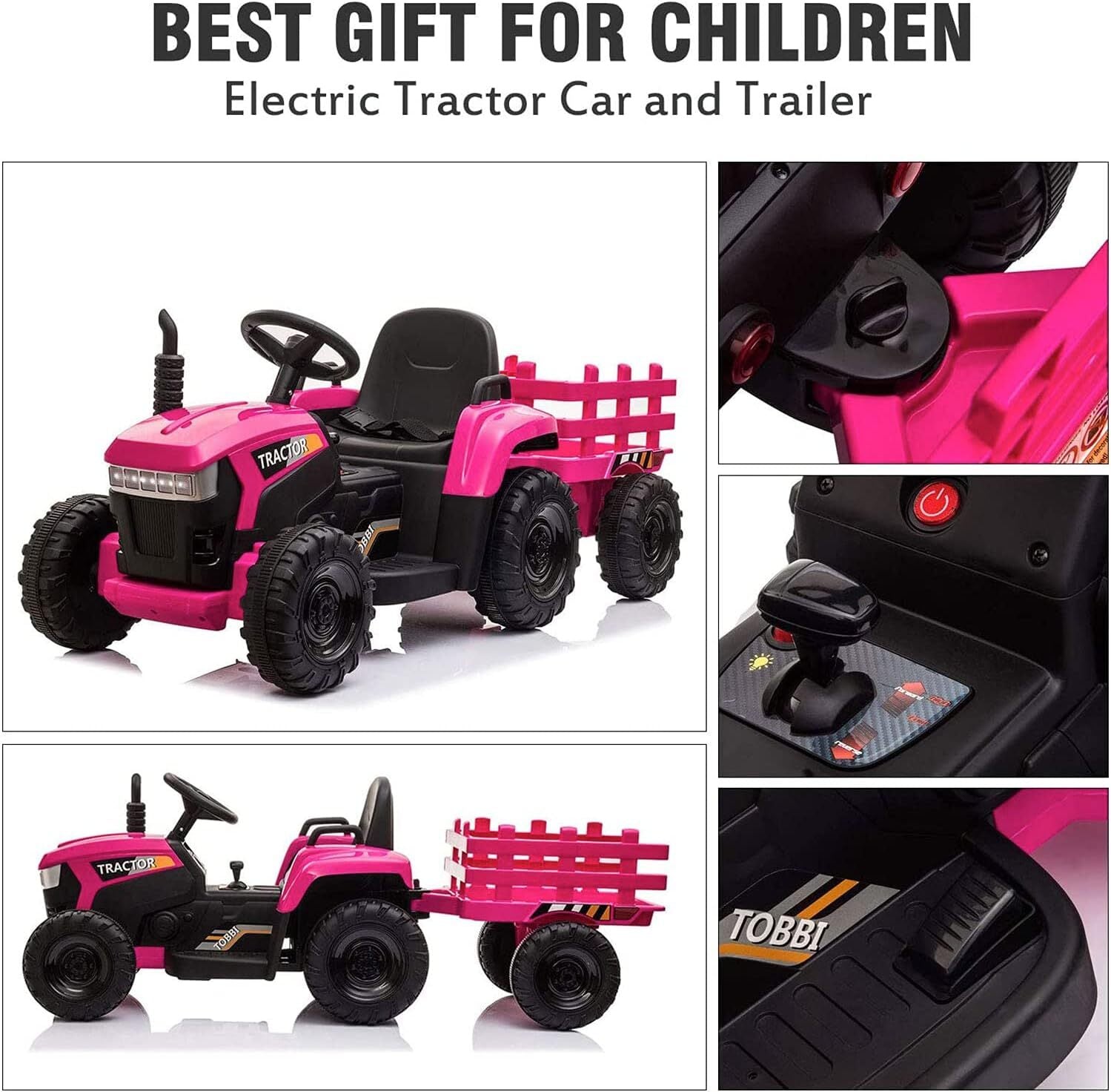 12V Electric Ride-On Tractor with Trailer Battery Powered Toy Car for Toddlers Trend Times 2