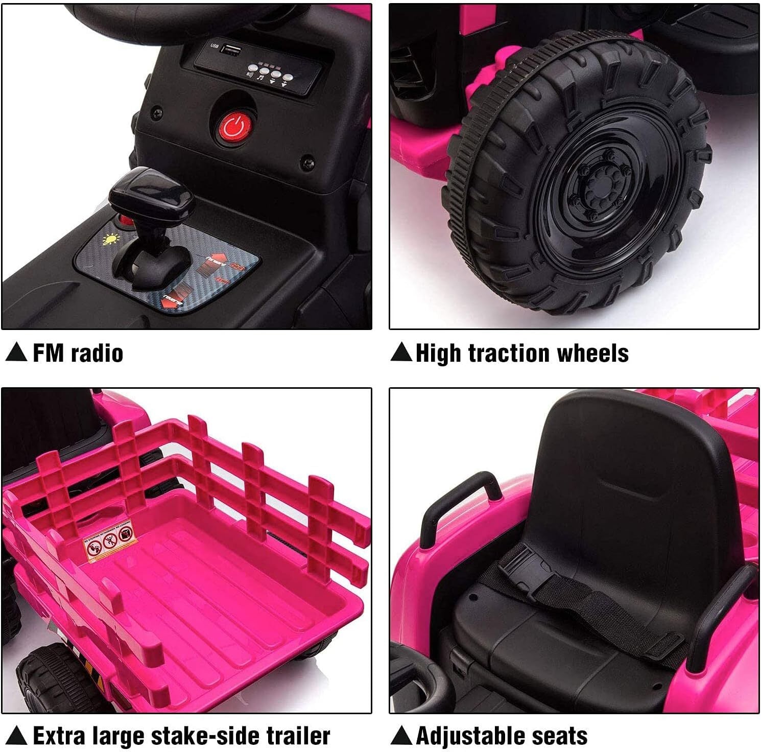 12V Electric Ride-On Tractor with Trailer Battery Powered Toy Car for Toddlers Trend Times 3