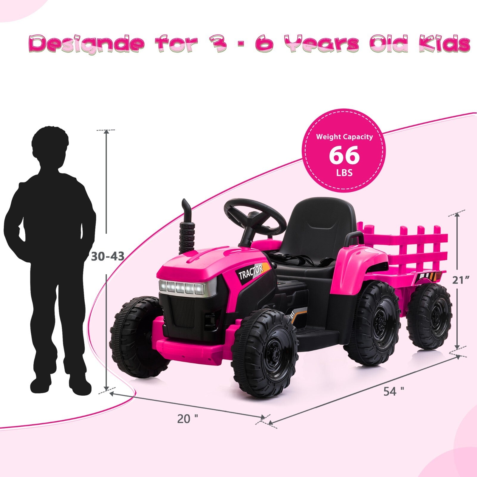 12V Electric Ride-On Tractor with Trailer Battery Powered Toy Car for Toddlers Trend Times 6