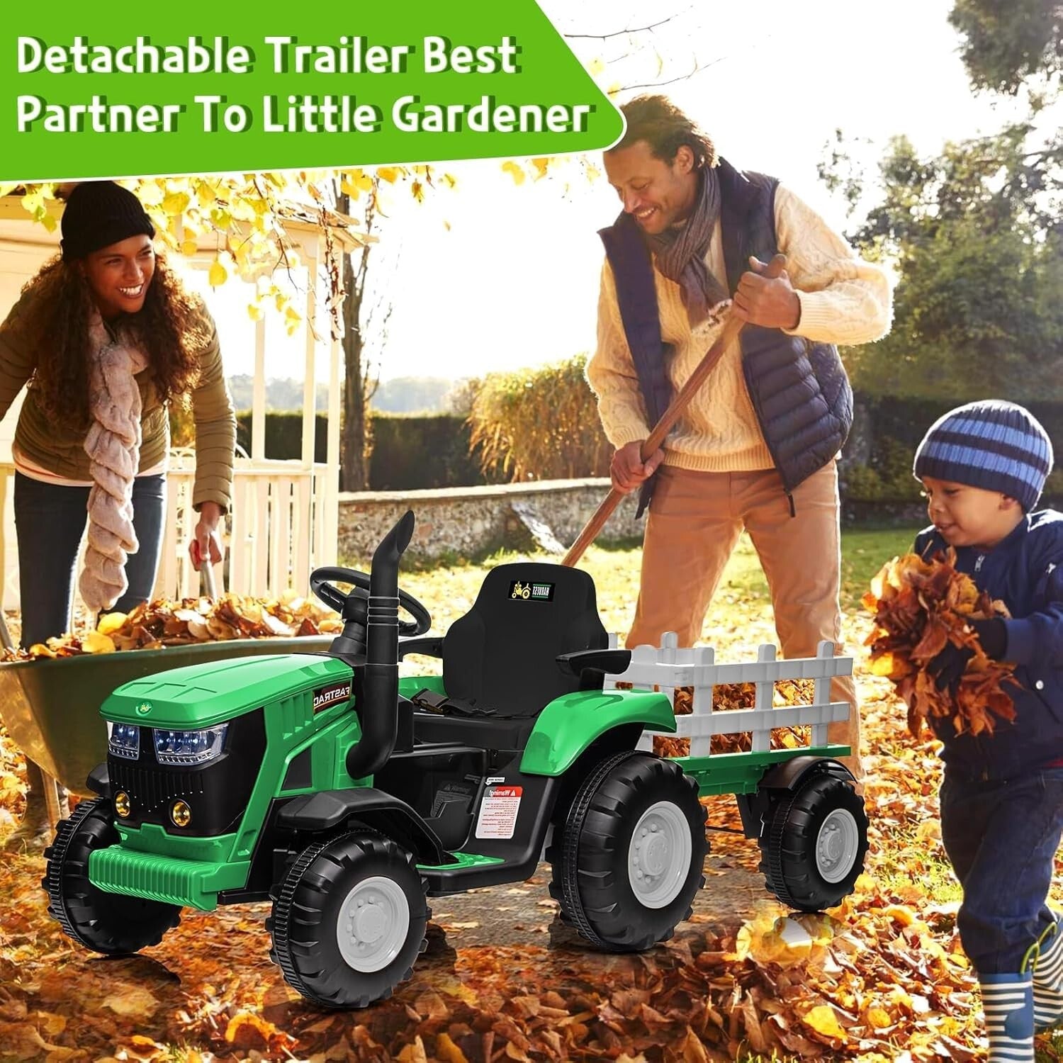 12V Kids Electric Ride-On Tractor Toy with Detachable Trailer and Remote Control Green Trend Times 6