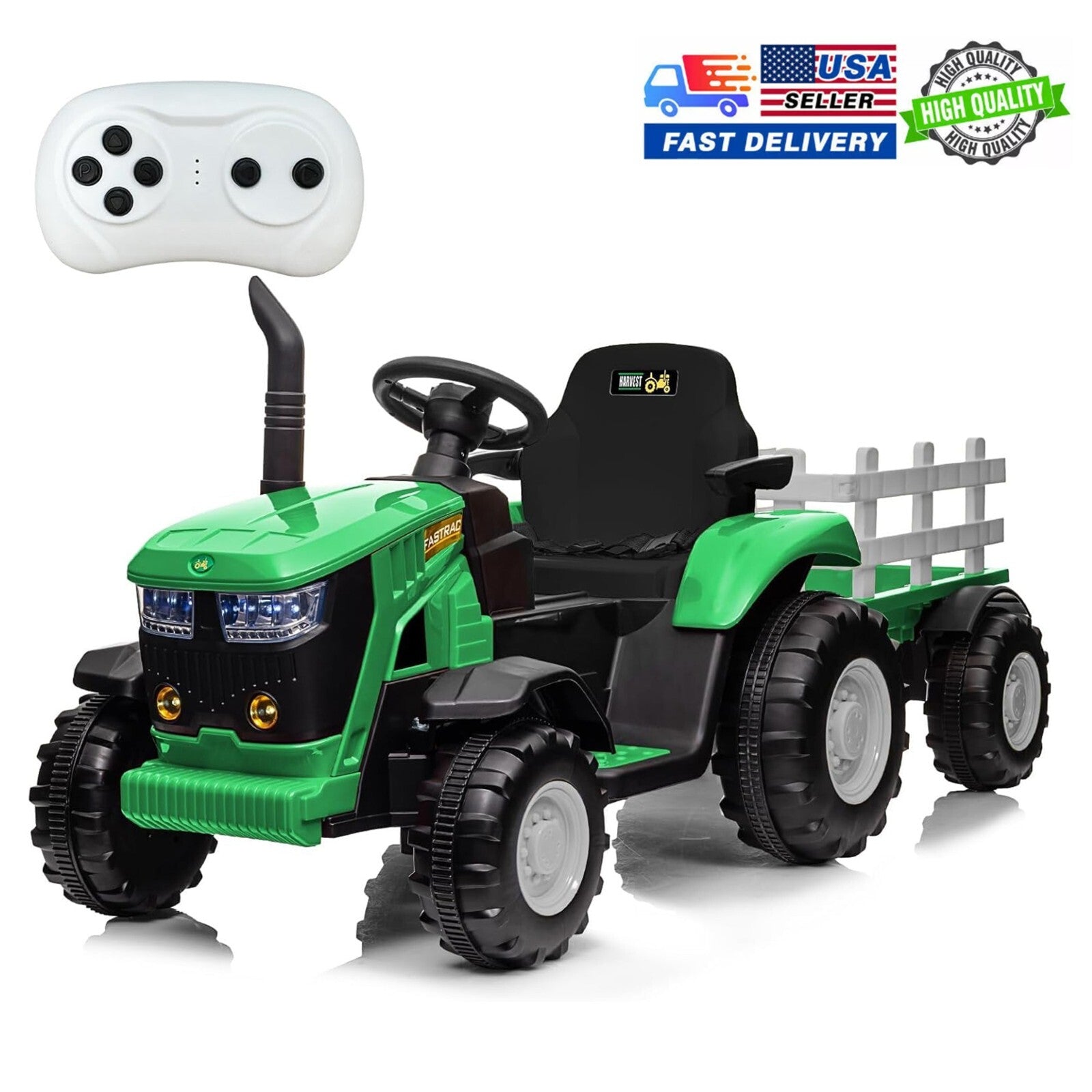 12V Kids Electric Ride-On Tractor Toy with Detachable Trailer and Remote Control Green Trend Times Variant 0