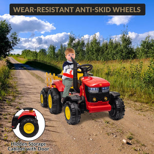 12V Electric Ride-On Kids Tractor with Trailer and Remote Control – Red Trend Times 6