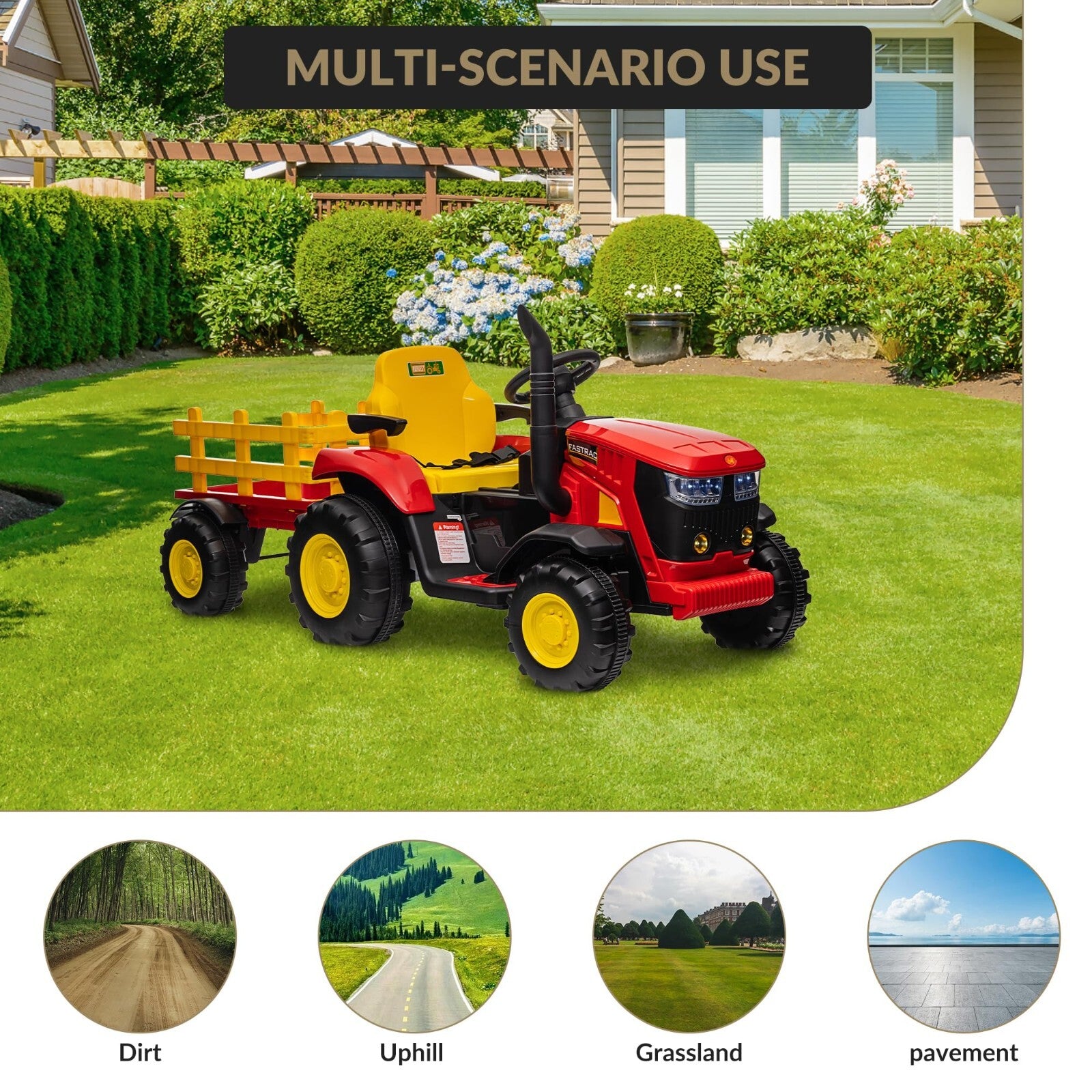 12V Electric Ride-On Kids Tractor with Trailer and Remote Control – Red Trend Times 7