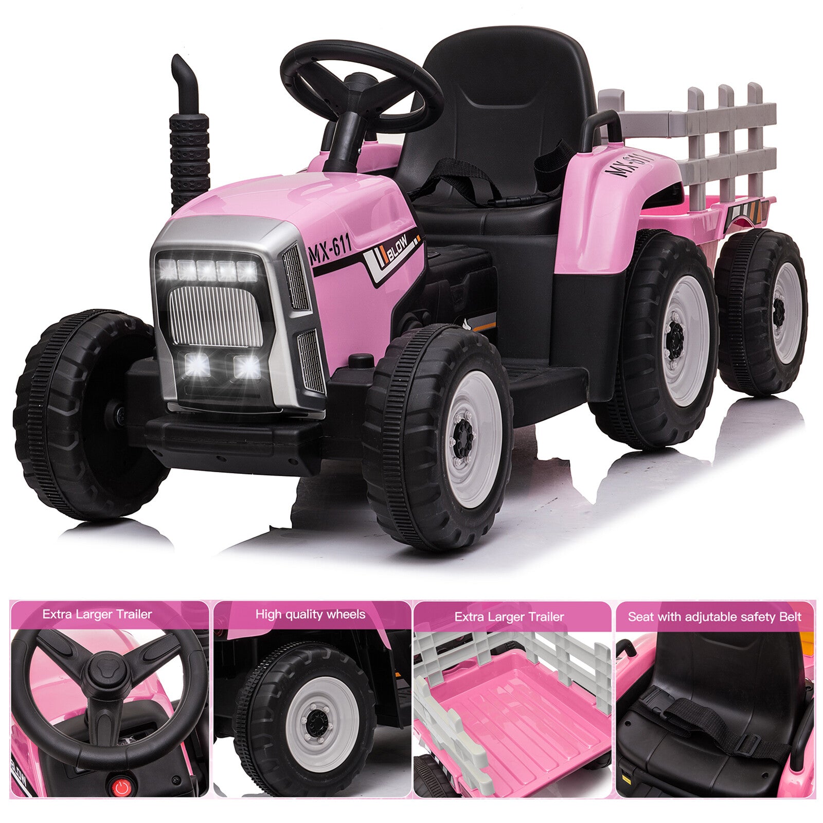 12V Electric Kids Ride-On Tractor with Trailer, Horn, and Remote Control Trend Times 13