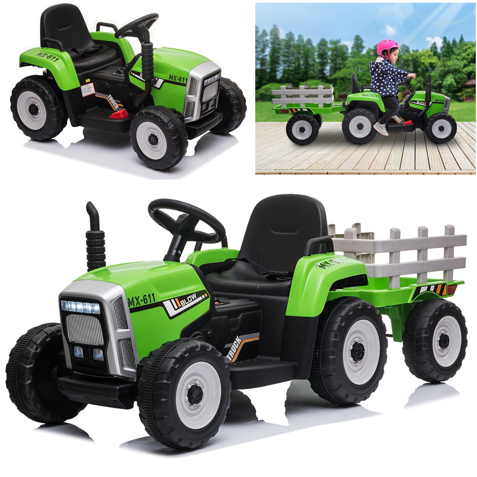 12V Electric Kids Ride-On Tractor with Trailer, Horn, and Remote Control Trend Times Variant 0