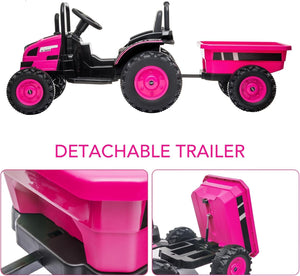 12V Electric Kids Ride-On Tractor Toy with Trailer and Remote Control in Pink Trend Times 2