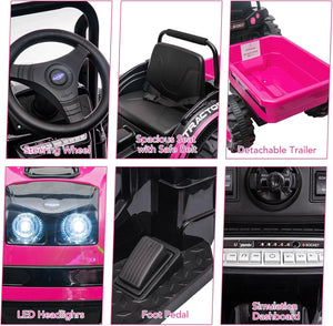 12V Electric Kids Ride-On Tractor Toy with Trailer and Remote Control in Pink Trend Times 3