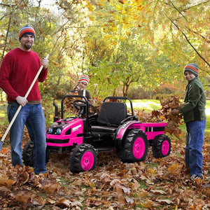 12V Electric Kids Ride-On Tractor Toy with Trailer and Remote Control in Pink Trend Times 6
