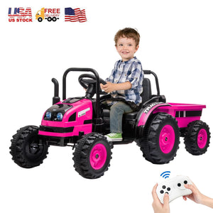12V Electric Kids Ride-On Tractor Toy with Trailer and Remote Control in Pink Trend Times Variant 0