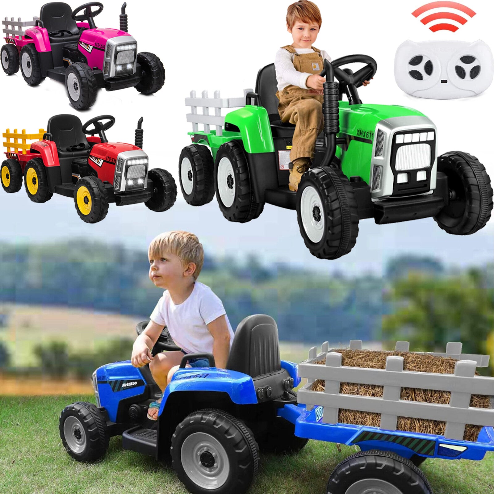 12V Electric Ride-On Tractor with Trailer for Toddlers, Ground Loader Toy Car Trend Times 1