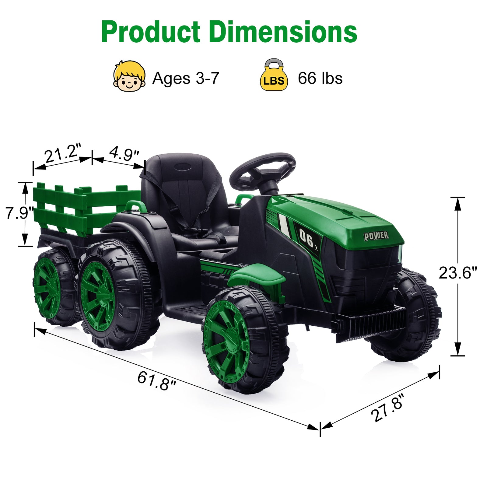 12V Electric Kids Ride-On Tractor Toy with Trailer and Remote Control Trend Times 10