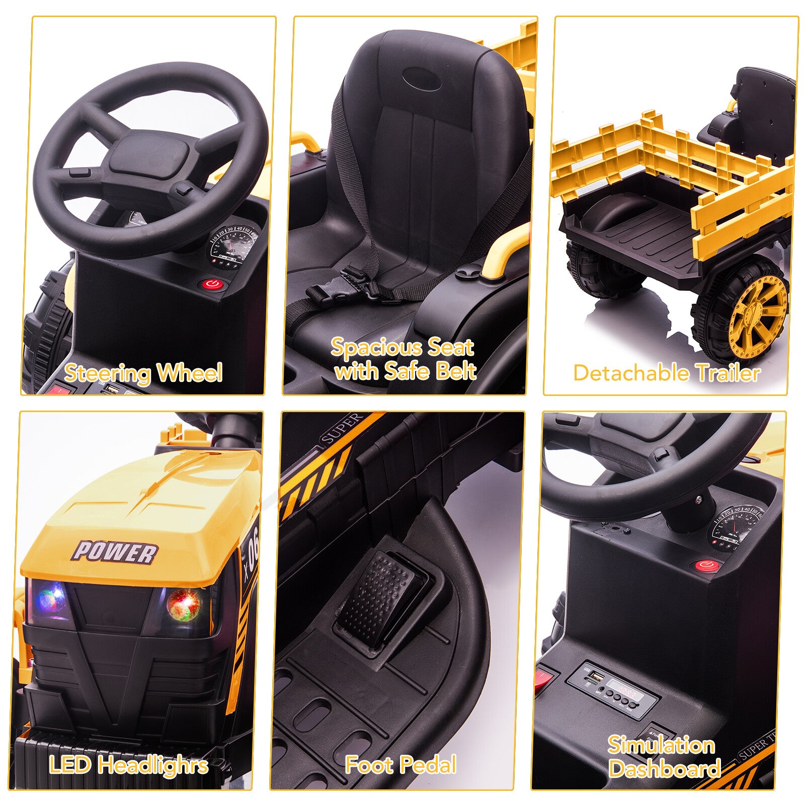 12V Electric Kids Ride-On Tractor Toy with Trailer and Remote Control Trend Times 16
