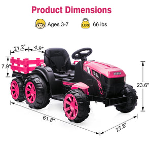 12V Electric Kids Ride-On Tractor Toy with Trailer and Remote Control Trend Times 18