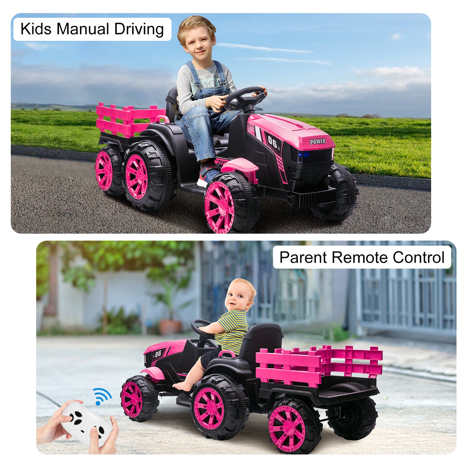 12V Electric Kids Ride-On Tractor Toy with Trailer and Remote Control Trend Times 20