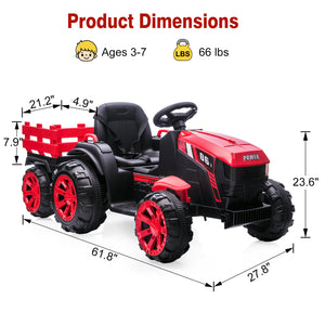 12V Electric Kids Ride-On Tractor Toy with Trailer and Remote Control Trend Times 3