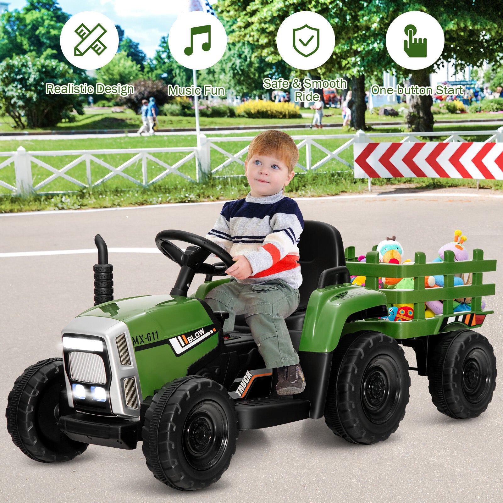 12V Kids Ride-On Tractor with Trailer, 3 Variable Speeds and Remote Control Trend Times 4
