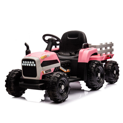 12V Battery-Powered Kids Ride-On Tractor with Trailer and Remote Control, 3-Speed Child Vehicle Trend Times 7