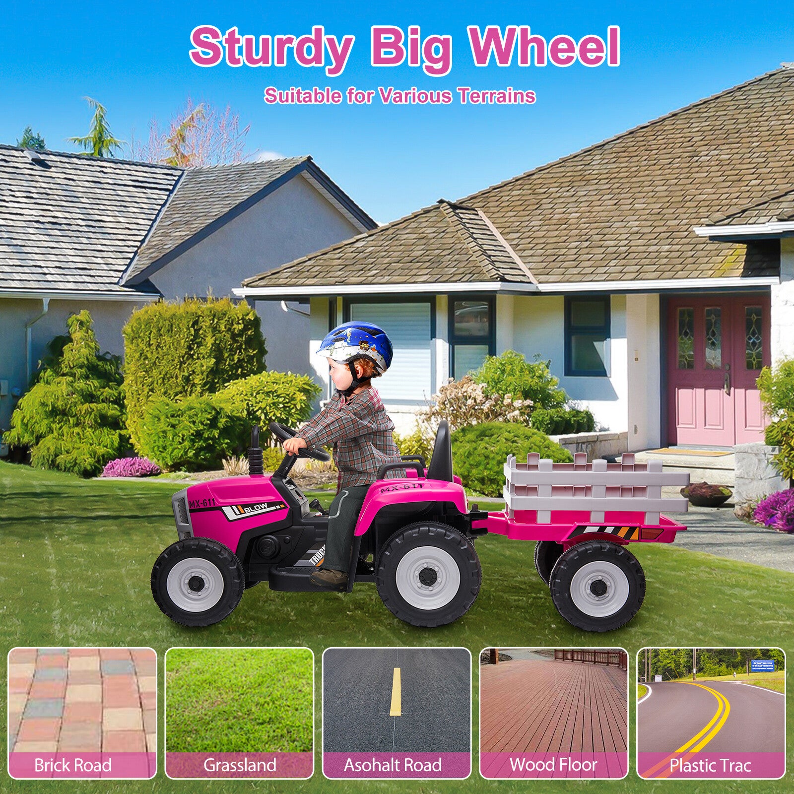 12V Kids Ride-On Tractor with Trailer and Remote Control, Battery Powered Toy Vehicle Trend Times 14
