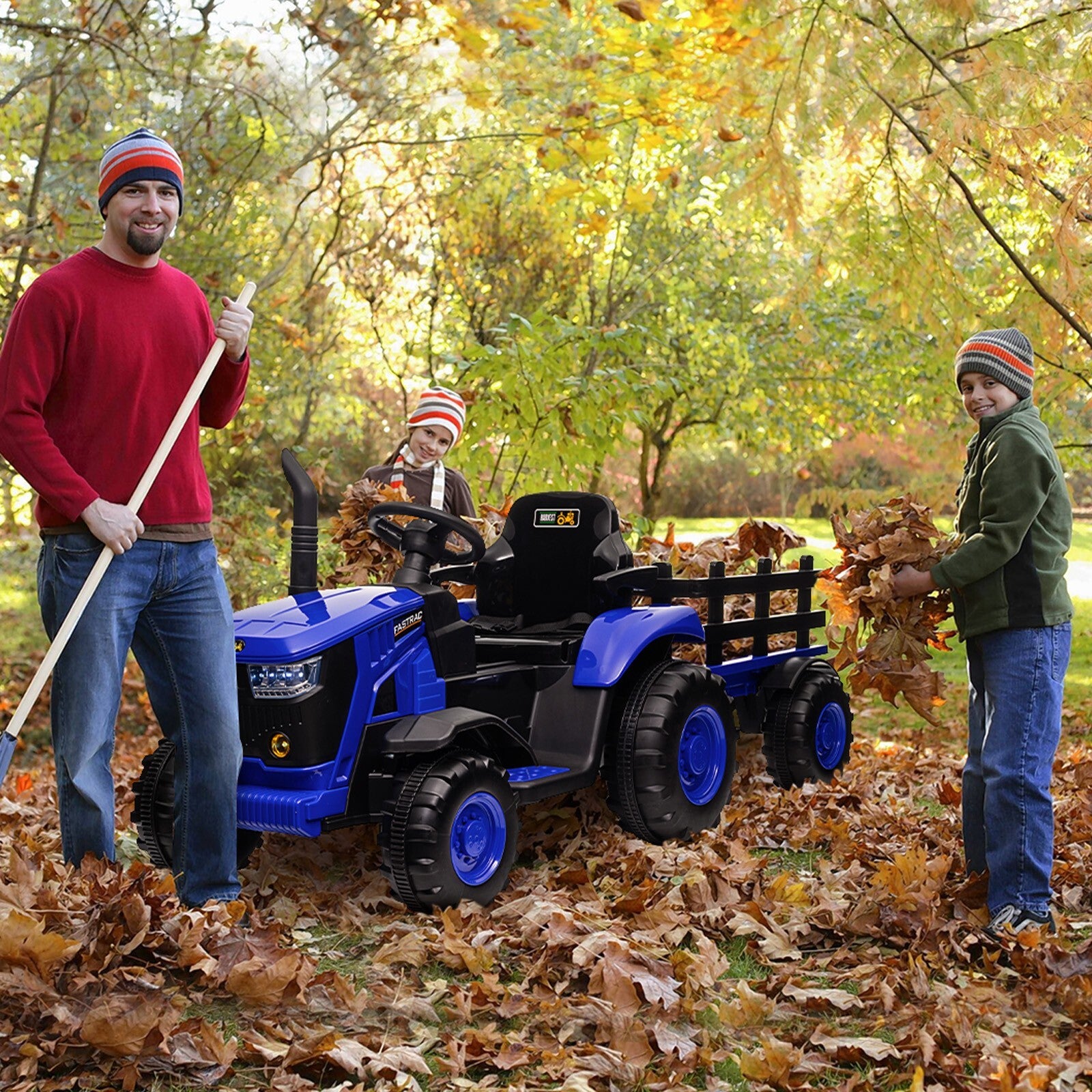 12V Kids Ride-On Tractor with Trailer, Remote Control, LED Lights, Music, USB Charging, and Battery Trend Times 6